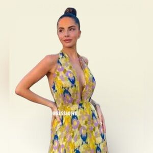 Zara Women's Yellow and Blue Backless Dress